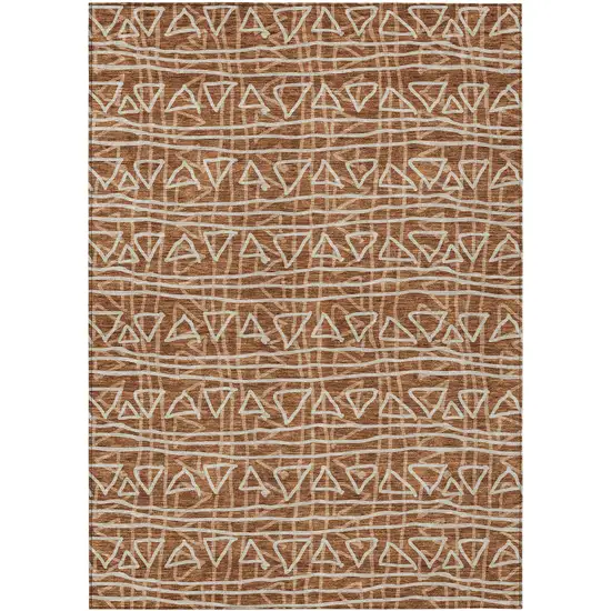 Terra Cotta Copper And Beige Geometric Washable Indoor Outdoor Area Rug Photo 1
