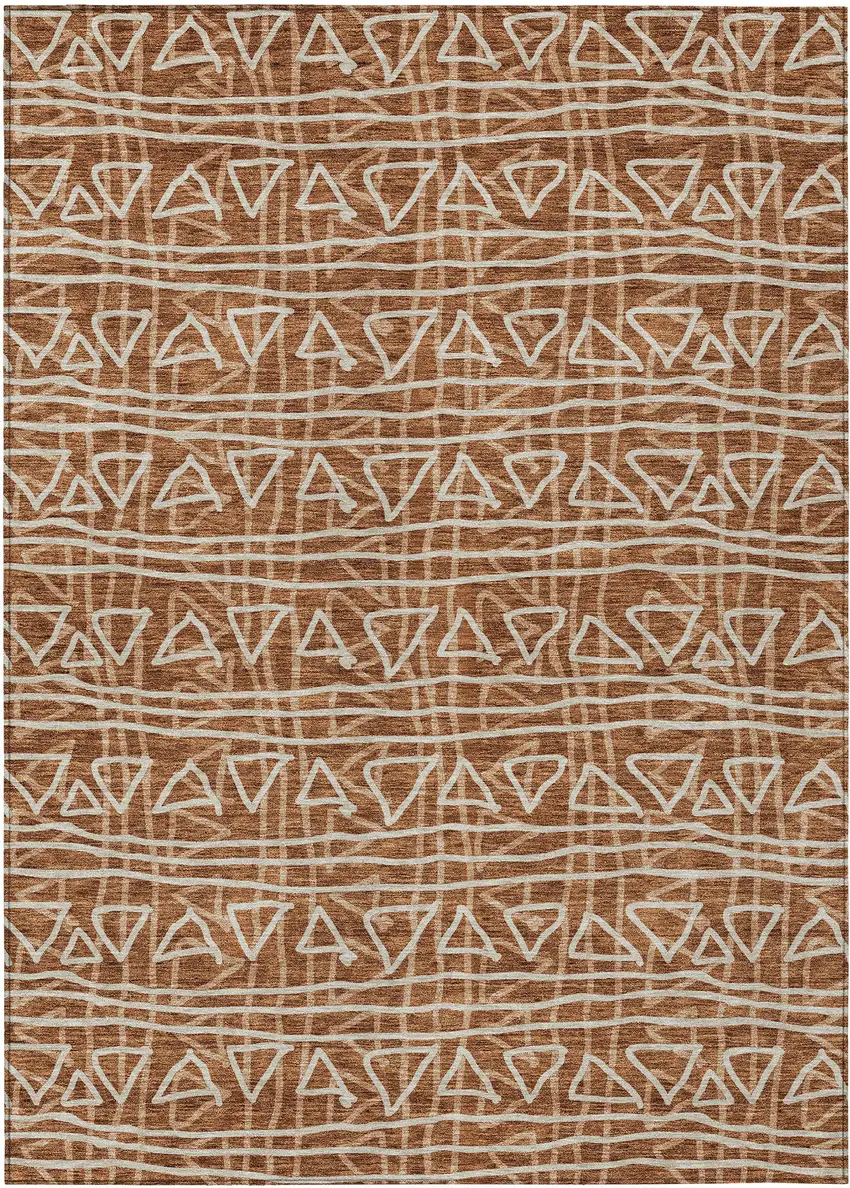 Terra Cotta Copper And Beige Geometric Washable Indoor Outdoor Area Rug Photo 2