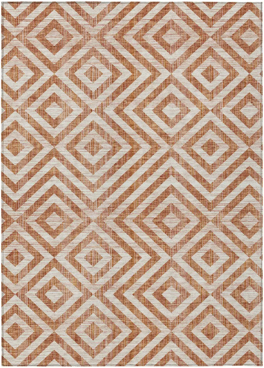 Terra Cotta Copper And Beige Geometric Washable Indoor Outdoor Area Rug Photo 2