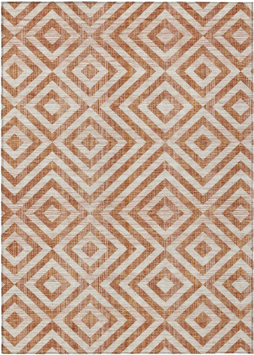 Terra Cotta Copper And Beige Geometric Washable Indoor Outdoor Area Rug Photo 2
