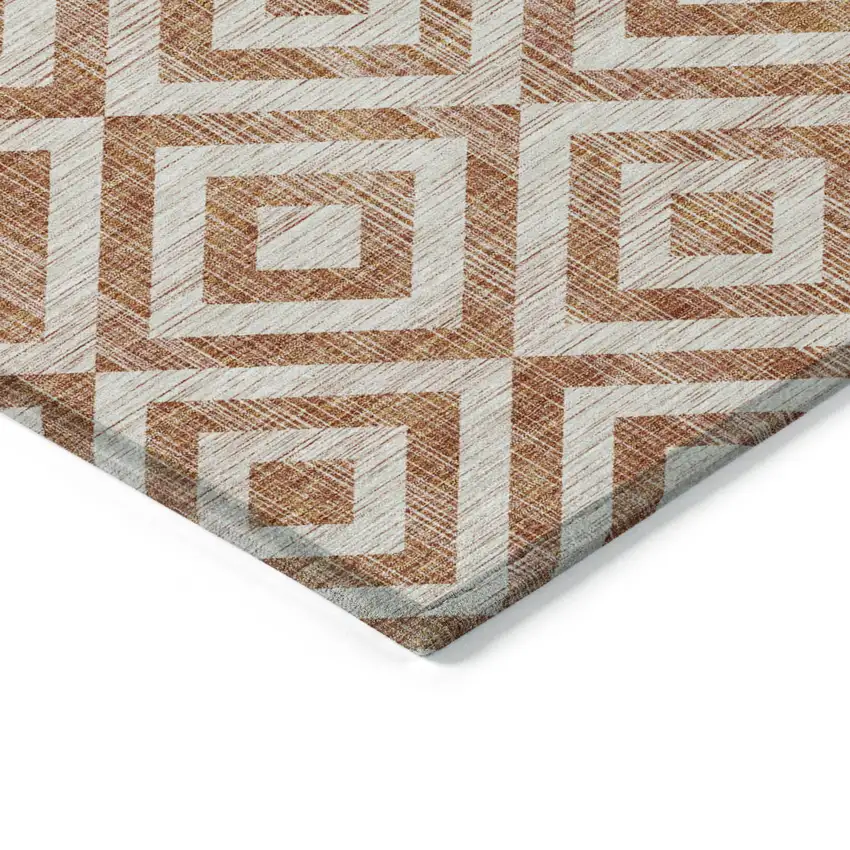 Terra Cotta Copper And Beige Geometric Washable Indoor Outdoor Area Rug Photo 4