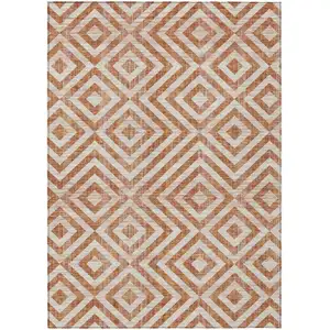 Photo of Terra Cotta Copper And Beige Geometric Washable Indoor Outdoor Area Rug