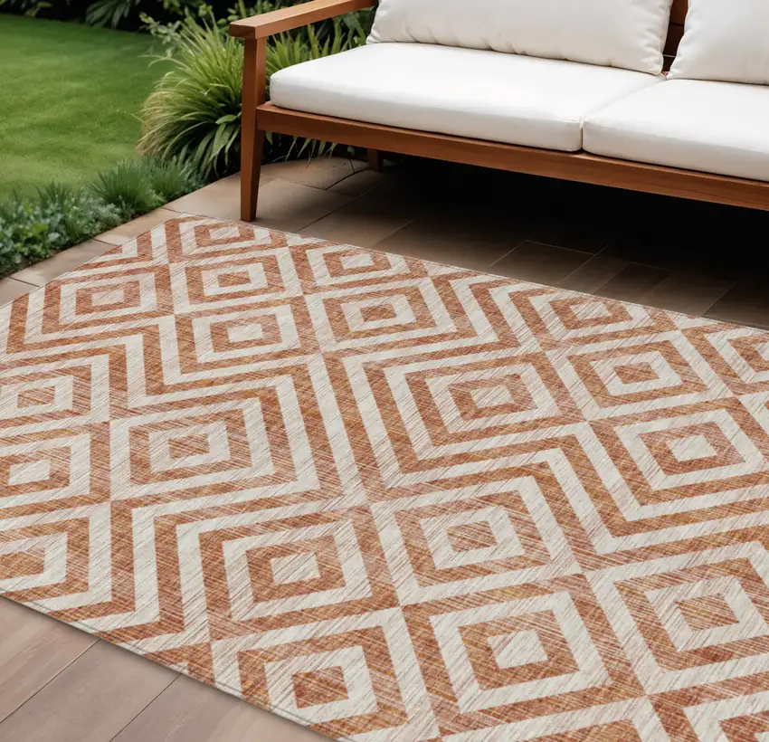 Terra Cotta Copper And Beige Geometric Washable Indoor Outdoor Area Rug Photo 1