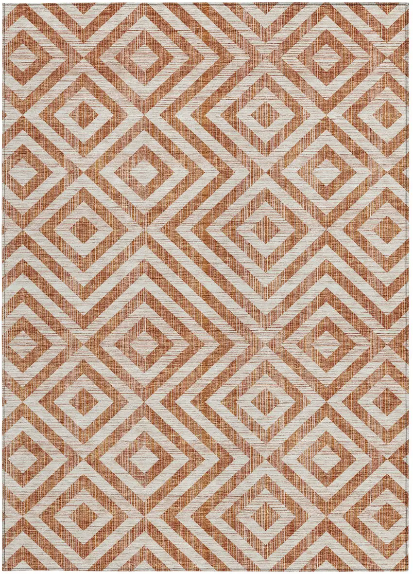 Terra Cotta Copper And Beige Geometric Washable Indoor Outdoor Area Rug Photo 7