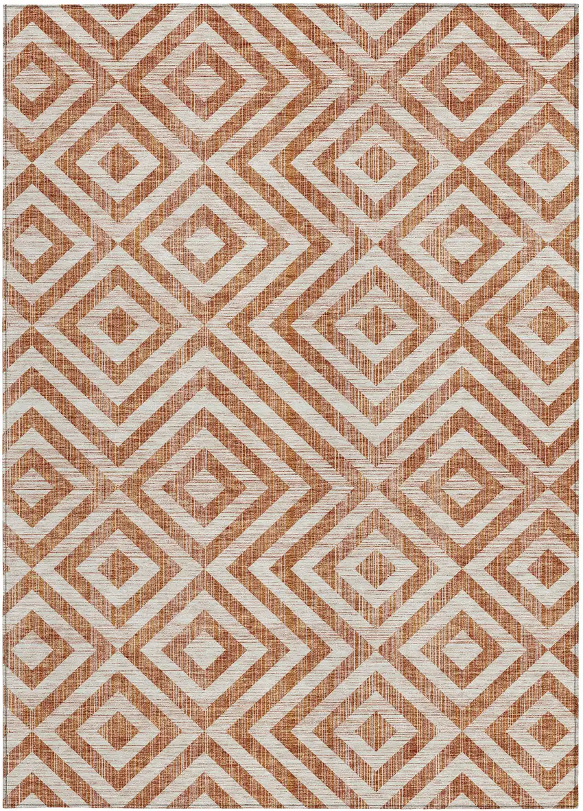 Terra Cotta Copper And Beige Geometric Washable Indoor Outdoor Area Rug Photo 7