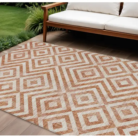 Terra Cotta Copper And Beige Geometric Washable Indoor Outdoor Area Rug Photo 1