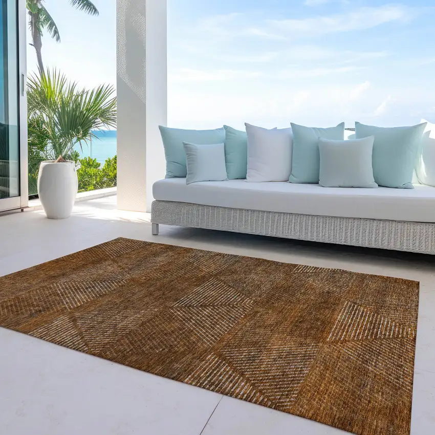 Terra Cotta Copper And Beige Geometric Washable Indoor Outdoor Area Rug Photo 8