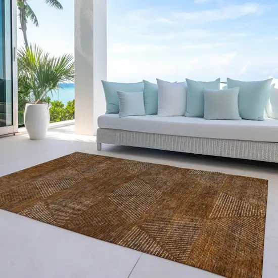 Terra Cotta Copper And Beige Geometric Washable Indoor Outdoor Area Rug Photo 8