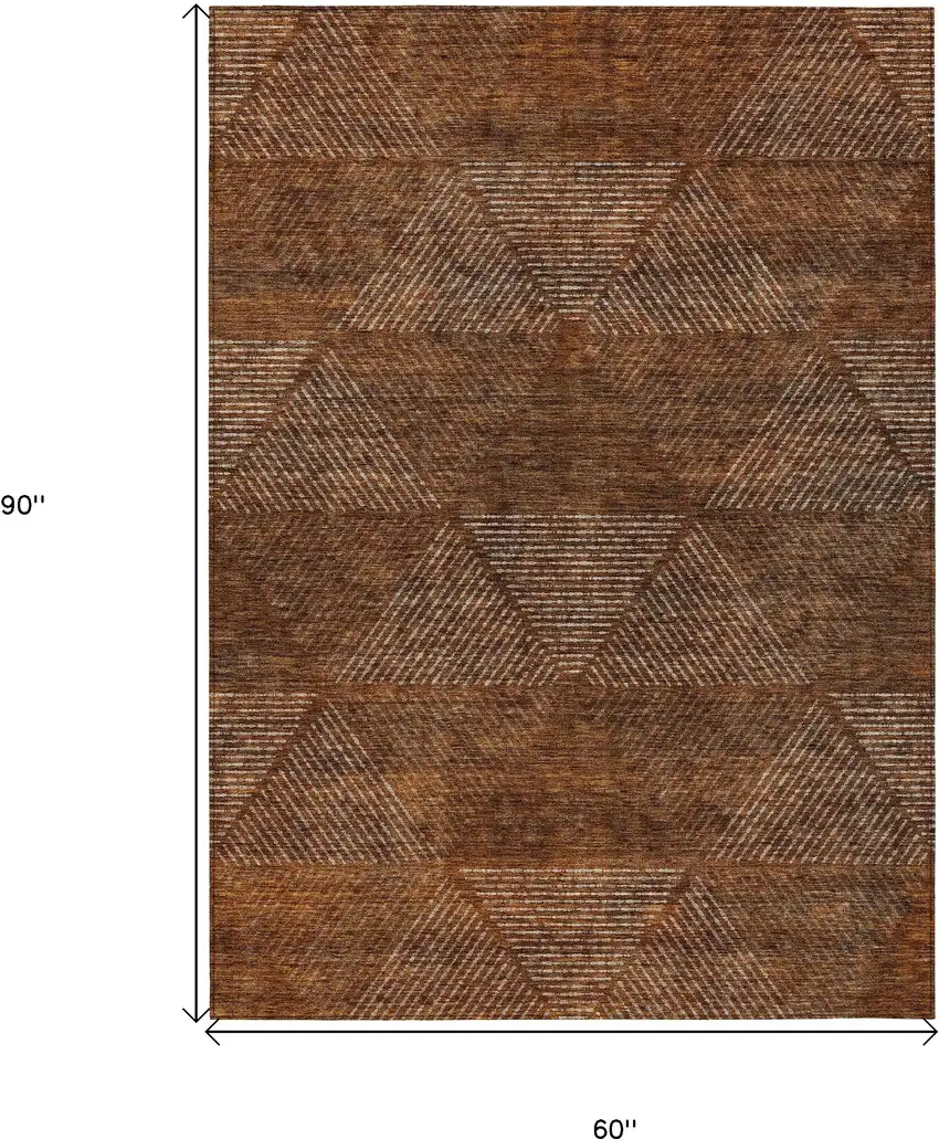 Terra Cotta Copper And Beige Geometric Washable Indoor Outdoor Area Rug Photo 3
