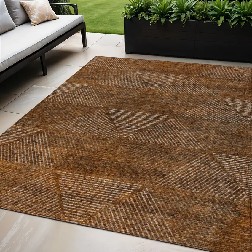Terra Cotta Copper And Beige Geometric Washable Indoor Outdoor Area Rug Photo 1