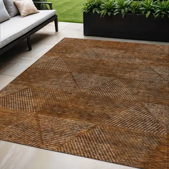 Terra Cotta Copper And Beige Geometric Washable Indoor Outdoor Area Rug Photo 1