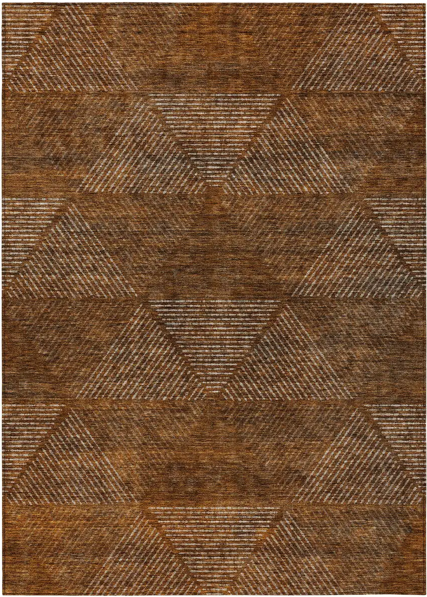 Terra Cotta Copper And Beige Geometric Washable Indoor Outdoor Area Rug Photo 2