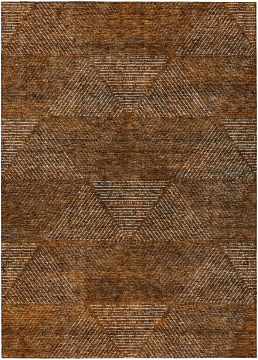 Terra Cotta Copper And Beige Geometric Washable Indoor Outdoor Area Rug Photo 2