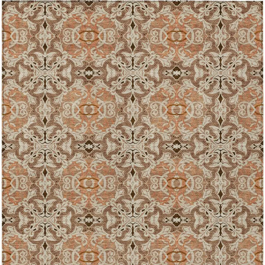 Terra Cotta Copper And Beige Medallion Washable Indoor Outdoor Area Rug Photo 8