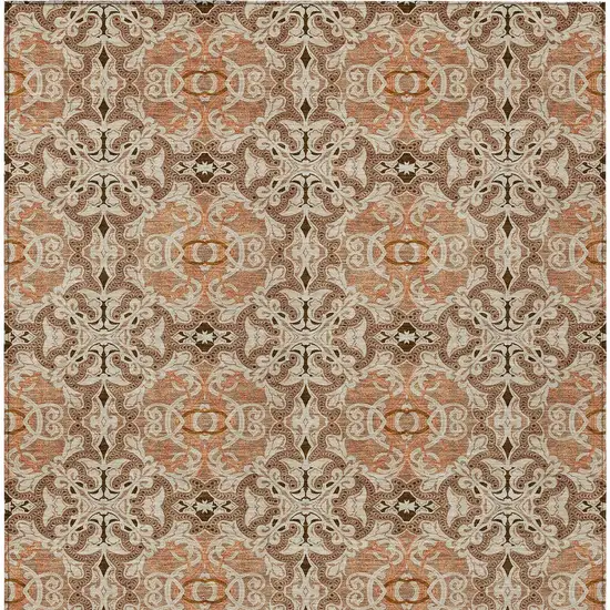 Terra Cotta Copper And Beige Medallion Washable Indoor Outdoor Area Rug Photo 8