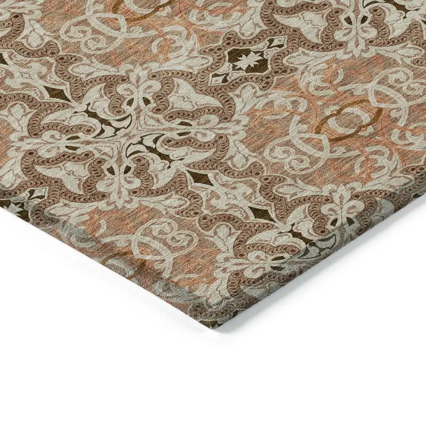 Terra Cotta Copper And Beige Medallion Washable Indoor Outdoor Area Rug Photo 5