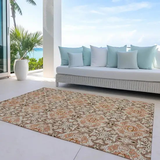 Terra Cotta Copper And Beige Medallion Washable Indoor Outdoor Area Rug Photo 9