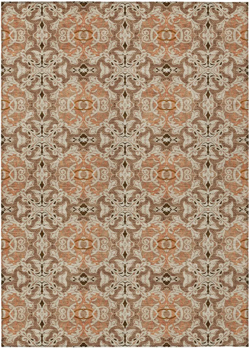 Terra Cotta Copper And Beige Medallion Washable Indoor Outdoor Area Rug Photo 2