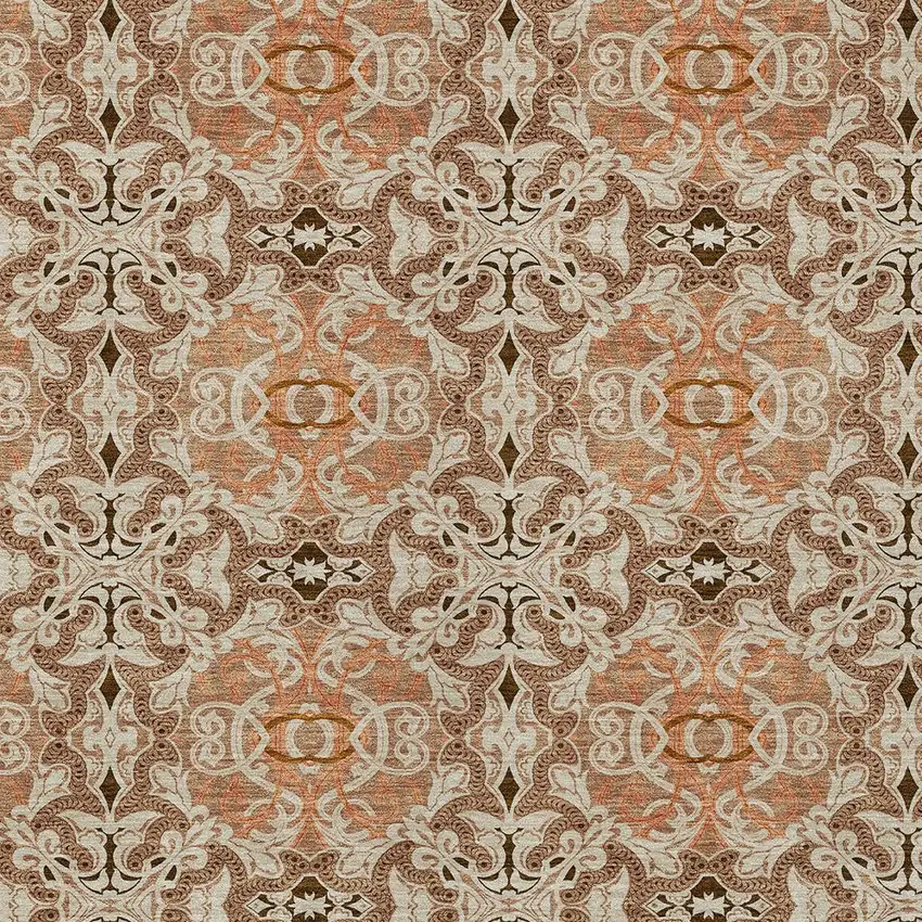 Terra Cotta Copper And Beige Medallion Washable Indoor Outdoor Area Rug Photo 7