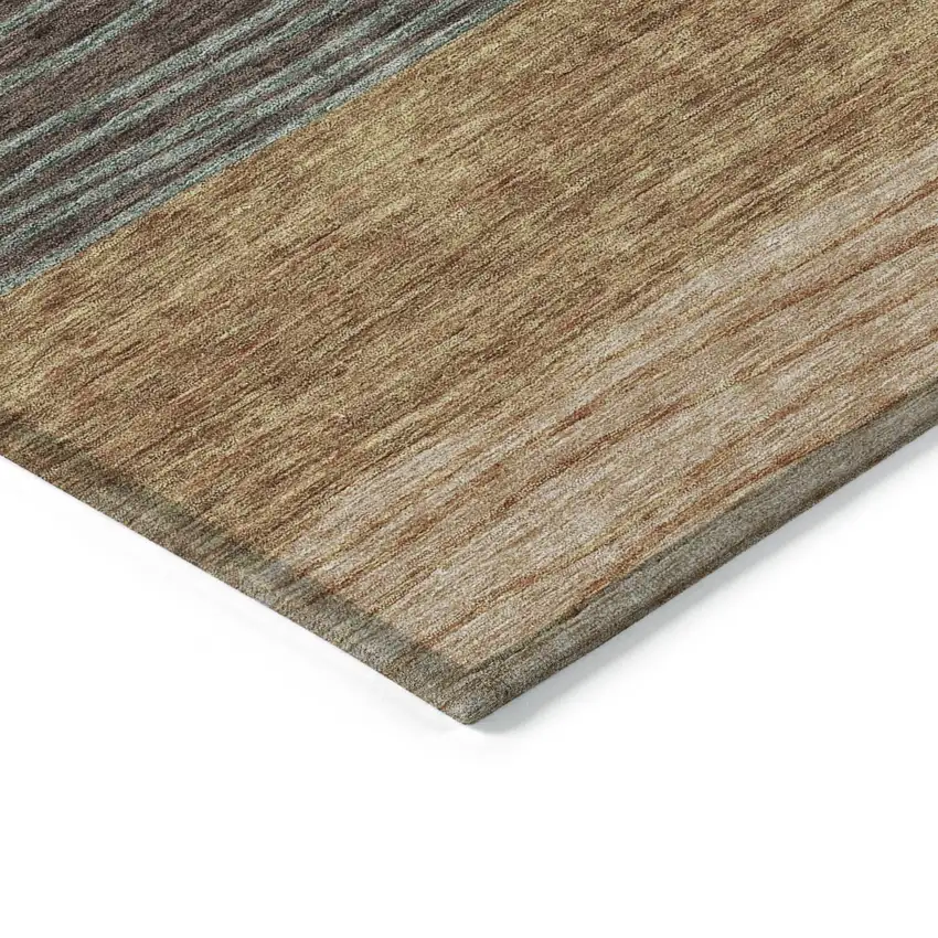 Terra Cotta Copper And Beige Striped Washable Indoor Outdoor Area Rug Photo 3