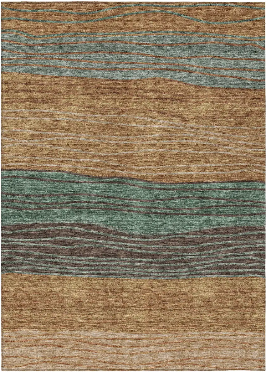 Terra Cotta Copper And Beige Striped Washable Indoor Outdoor Area Rug Photo 1