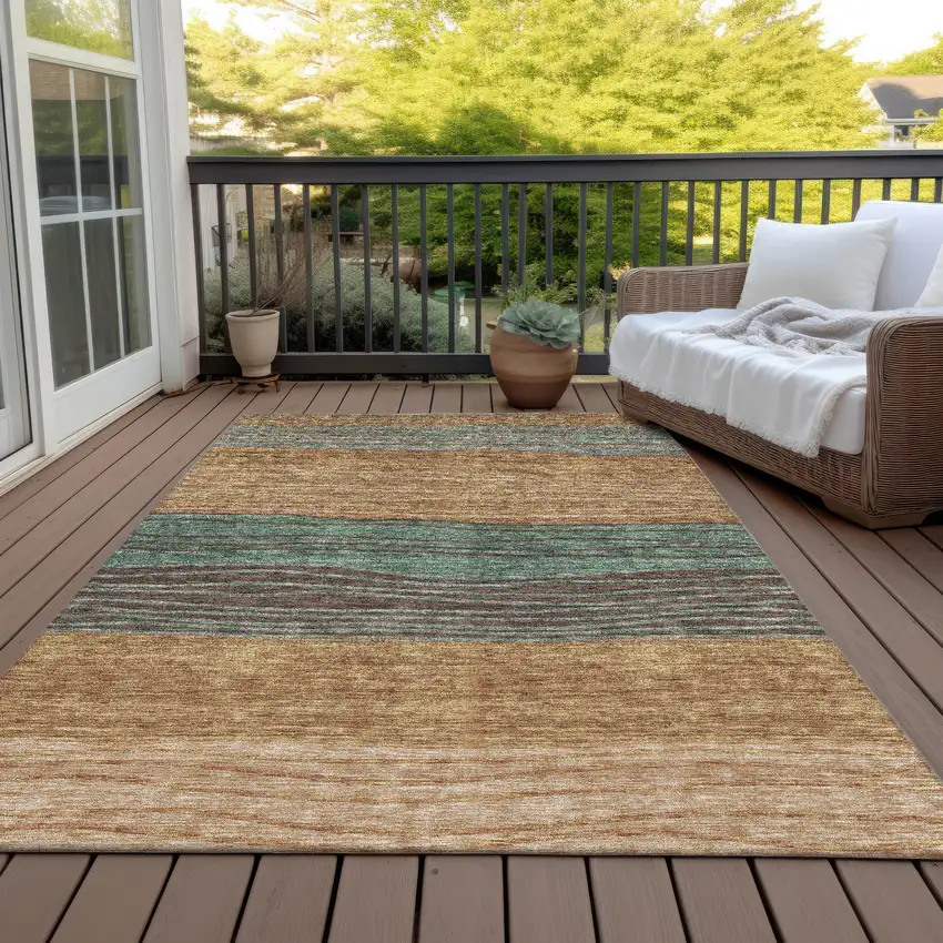 Terra Cotta Copper And Beige Striped Washable Indoor Outdoor Area Rug Photo 6
