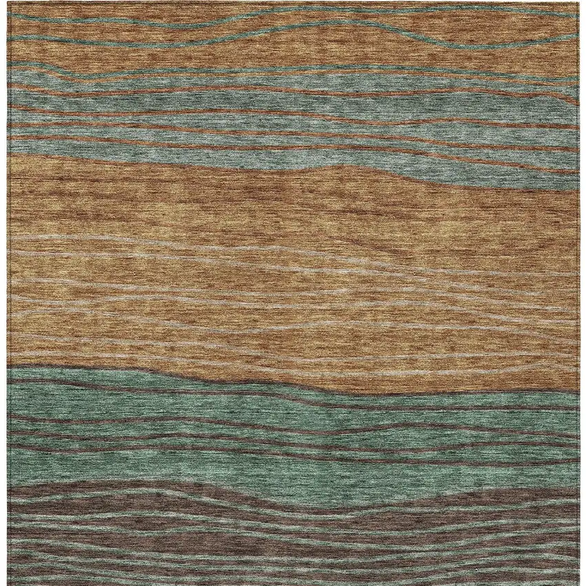 Terra Cotta Copper And Beige Striped Washable Indoor Outdoor Area Rug Photo 5