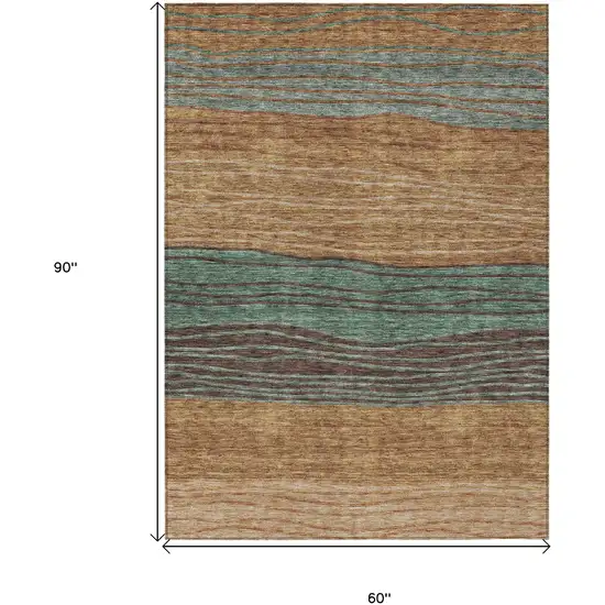 Terra Cotta Copper And Beige Striped Washable Indoor Outdoor Area Rug Photo 9