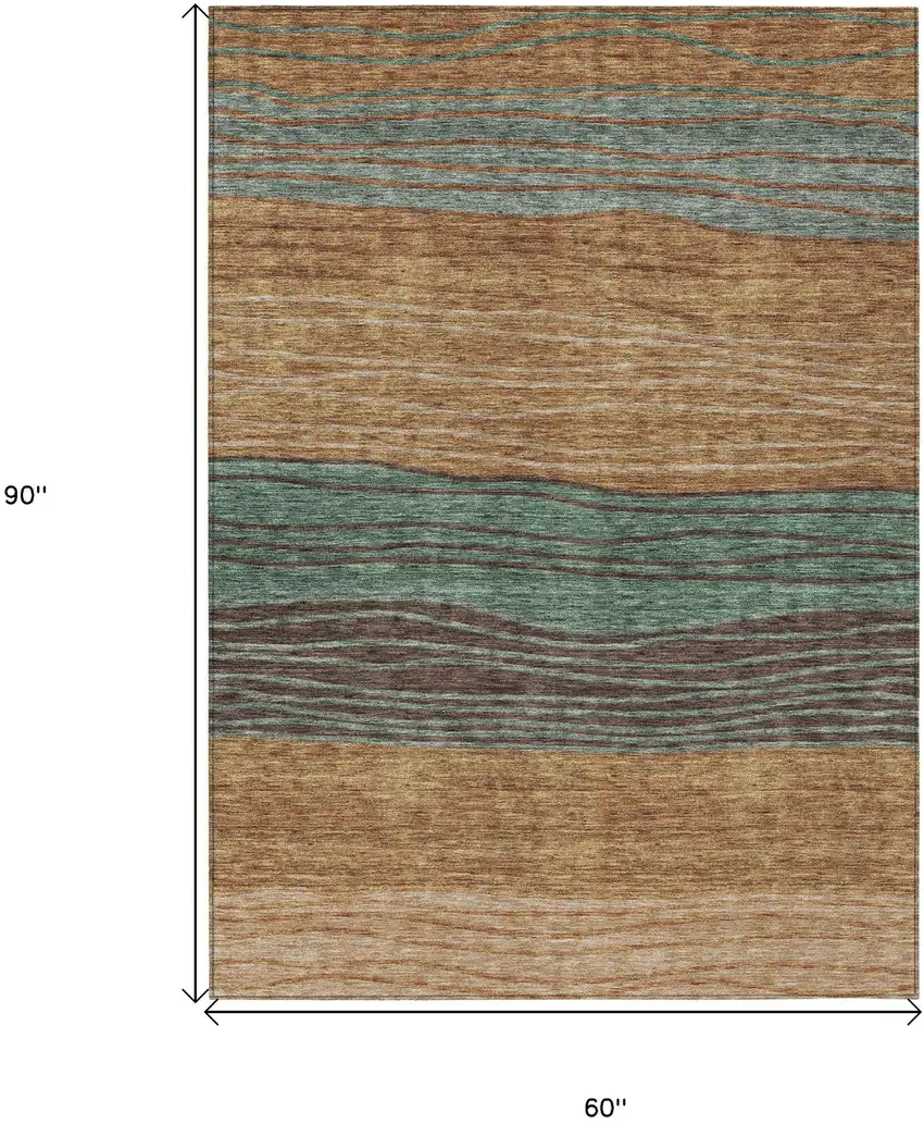 Terra Cotta Copper And Beige Striped Washable Indoor Outdoor Area Rug Photo 9