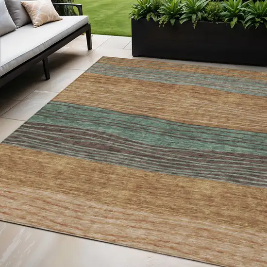 Terra Cotta Copper And Beige Striped Washable Indoor Outdoor Area Rug Photo 1