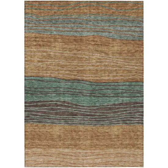 Terra Cotta Copper And Beige Striped Washable Indoor Outdoor Area Rug Photo 2