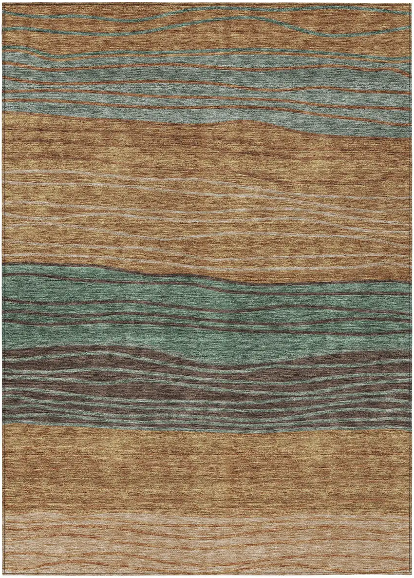 Terra Cotta Copper And Beige Striped Washable Indoor Outdoor Area Rug Photo 2