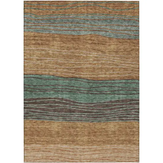 Terra Cotta Copper And Beige Striped Washable Indoor Outdoor Area Rug Photo 2