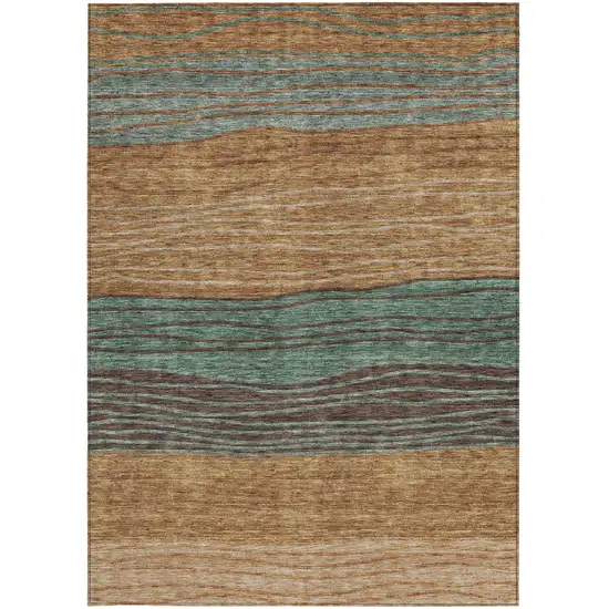 Terra Cotta Copper And Beige Striped Washable Indoor Outdoor Area Rug Photo 5