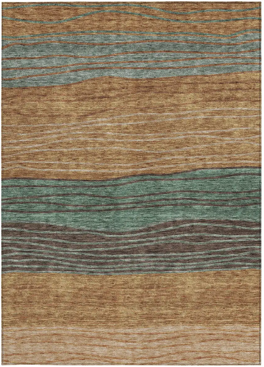 Terra Cotta Copper And Beige Striped Washable Indoor Outdoor Area Rug Photo 5