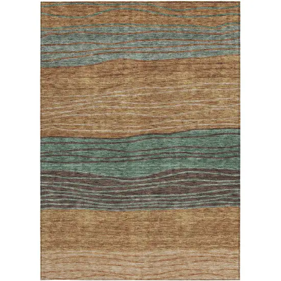 Terra Cotta Copper And Beige Striped Washable Indoor Outdoor Area Rug Photo 5