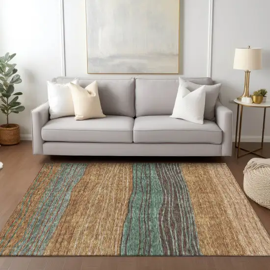 Terra Cotta Copper And Beige Striped Washable Indoor Outdoor Area Rug Photo 8