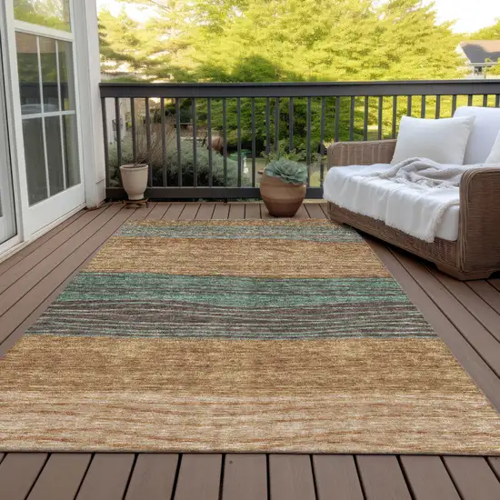 Terra Cotta Copper And Beige Striped Washable Indoor Outdoor Area Rug Photo 6