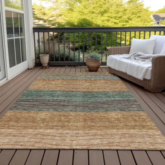 Terra Cotta Copper And Beige Striped Washable Indoor Outdoor Area Rug Photo 6