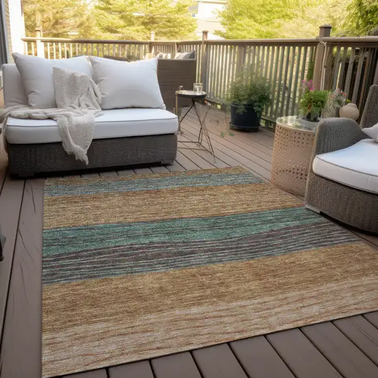 Terra Cotta Copper And Beige Striped Washable Indoor Outdoor Area Rug Photo 9