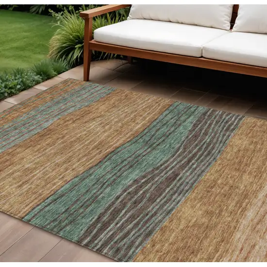 Terra Cotta Copper And Beige Striped Washable Indoor Outdoor Area Rug Photo 1