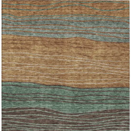 Terra Cotta Copper And Beige Striped Washable Indoor Outdoor Area Rug Photo 5