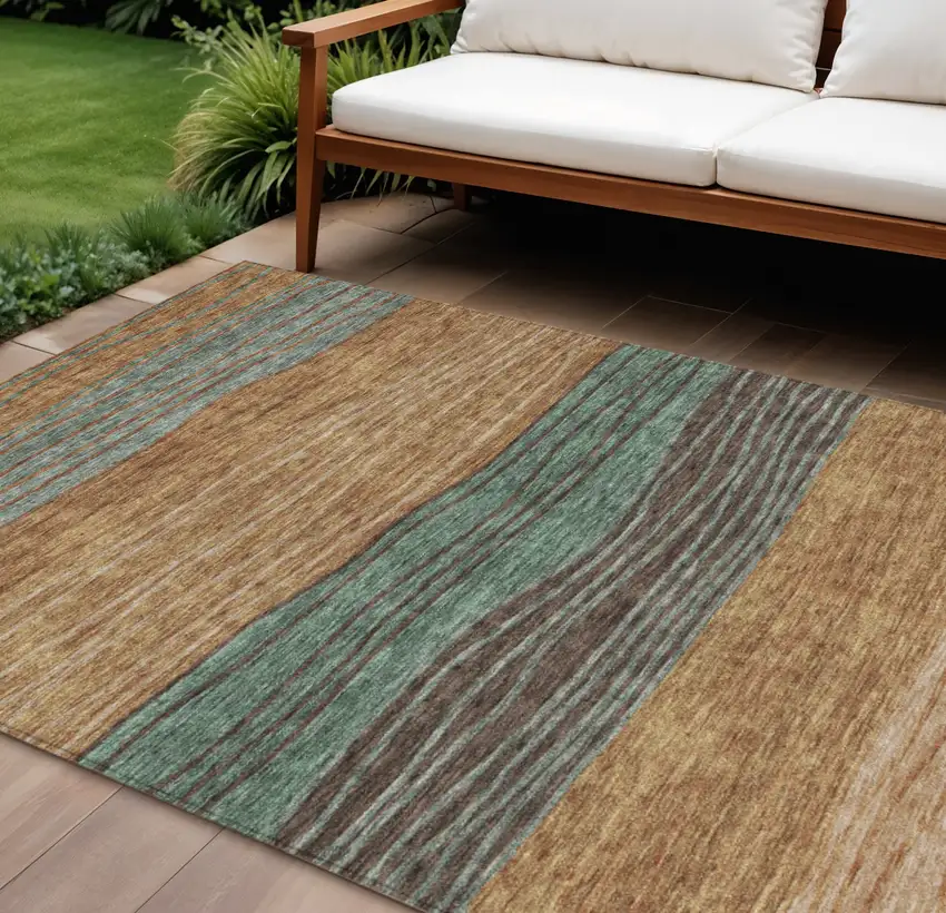 Terra Cotta Copper And Beige Striped Washable Indoor Outdoor Area Rug Photo 1