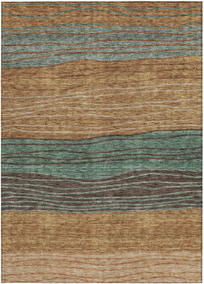 Terra Cotta Copper And Beige Striped Washable Indoor Outdoor Area Rug Photo 6