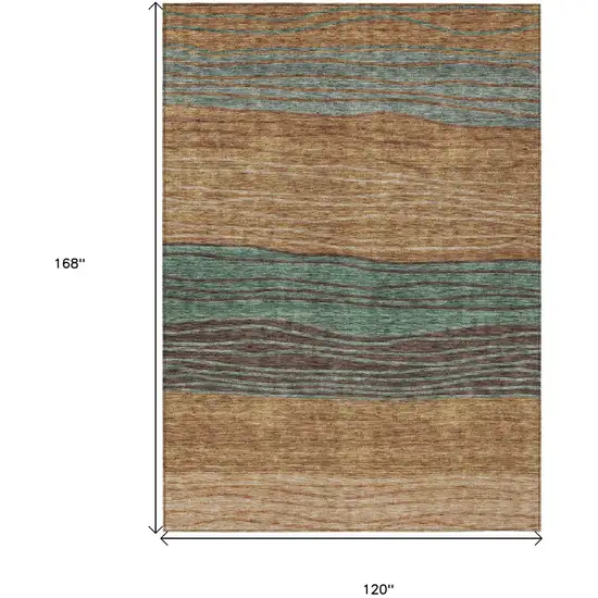 Terra Cotta Copper And Beige Striped Washable Indoor Outdoor Area Rug Photo 3