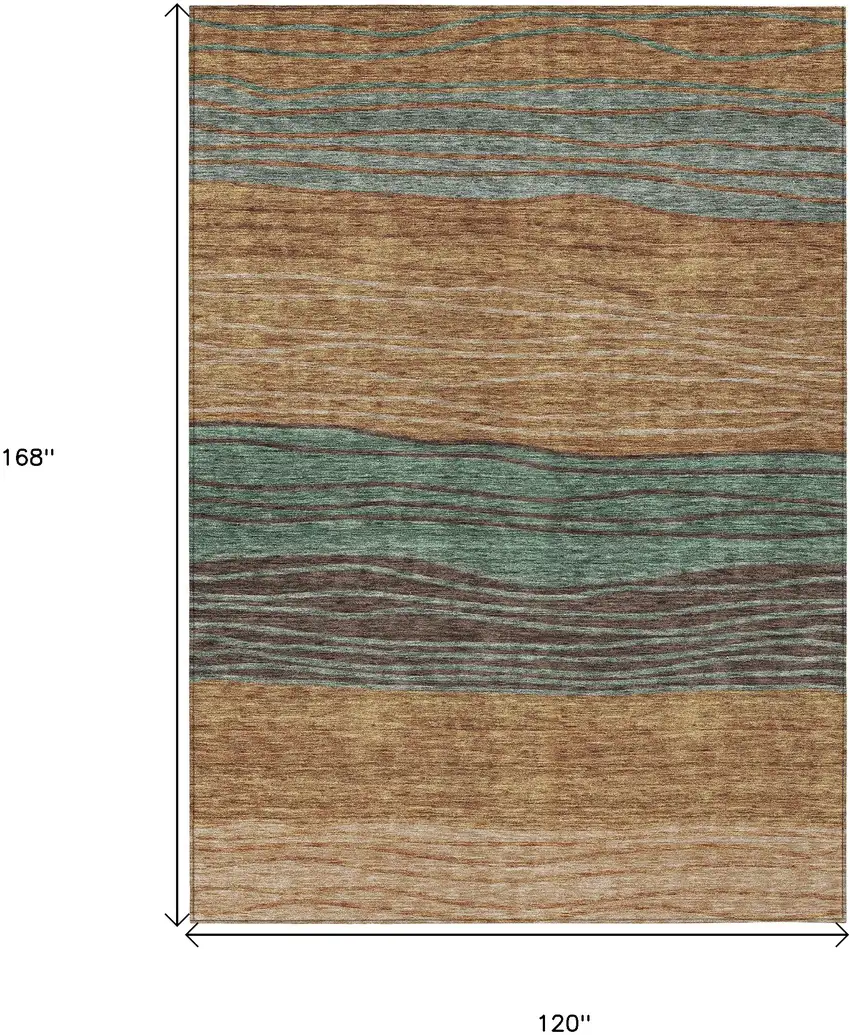 Terra Cotta Copper And Beige Striped Washable Indoor Outdoor Area Rug Photo 3