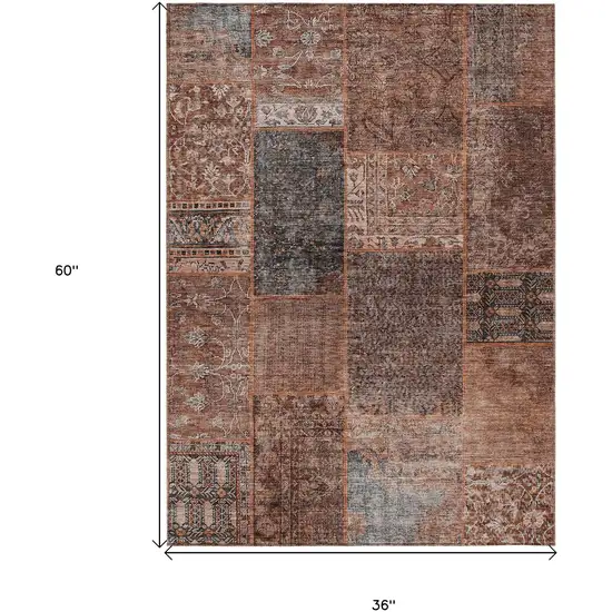 Terra Cotta Copper And Charcoal Patchwork Washable Indoor Outdoor Area Rug Photo 3
