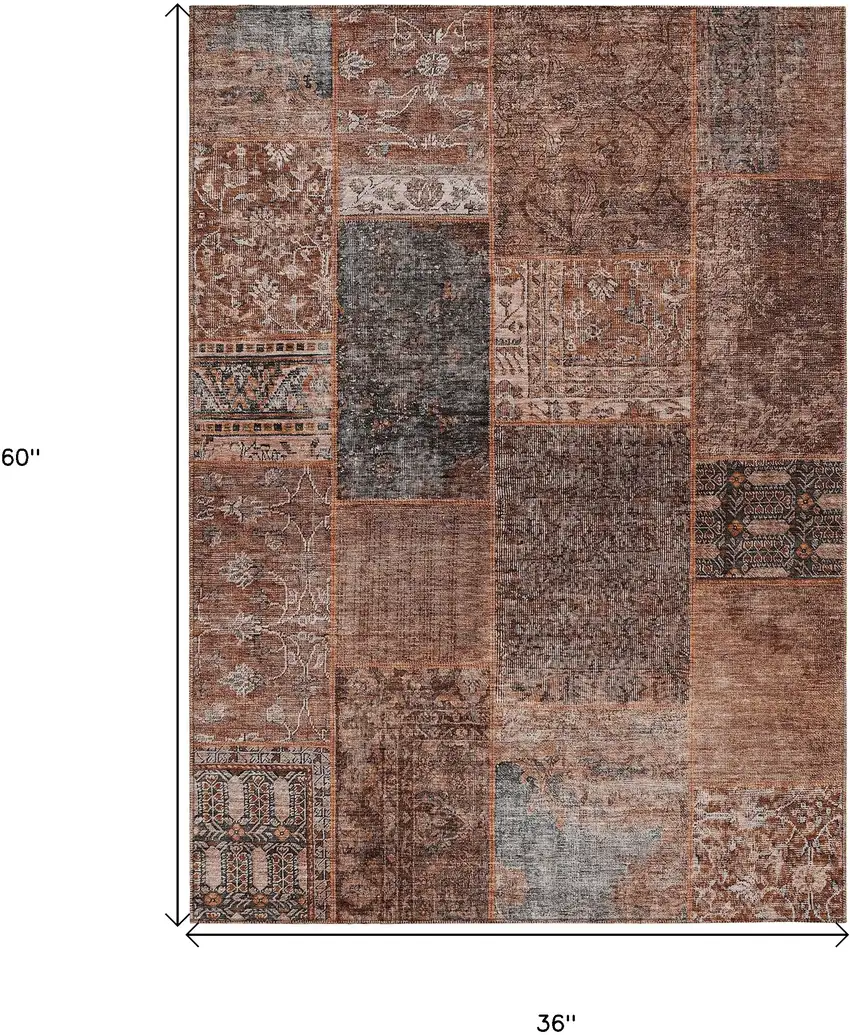 Terra Cotta Copper And Charcoal Patchwork Washable Indoor Outdoor Area Rug Photo 3