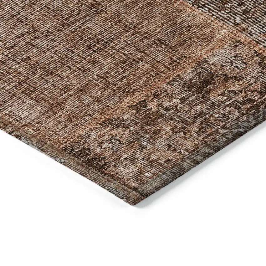 Terra Cotta Copper And Charcoal Patchwork Washable Indoor Outdoor Area Rug Photo 5
