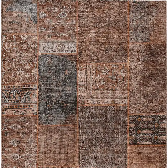 Terra Cotta Copper And Charcoal Patchwork Washable Indoor Outdoor Area Rug Photo 8